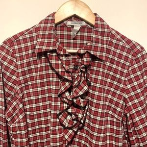G.H. Bass & Co. Red Plaid Ruffle Blouse